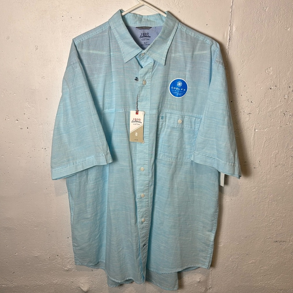 Men’s Izod slim fit short sleeve button down shirt- Teal size XL